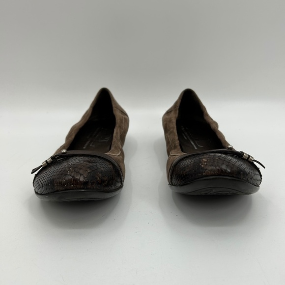 AGL Bella Ballet Flat Brown Suede Buckle Snakeskin Cap Toe Flat Shoes Size 8.5 - Picture 4 of 9